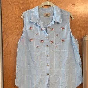 At Last & Co. pink floral print button front blouse, size XL